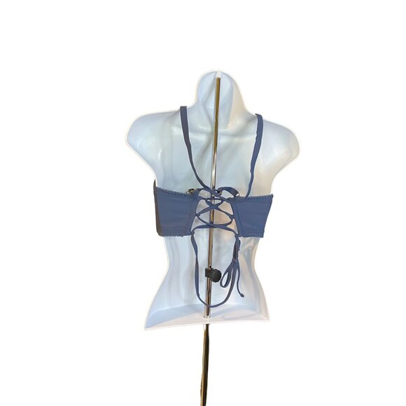 Xhiliration Blue Crocheted Knit Halter Bathing Suit Top Womens Blue 14 W - Picture 4 of 9